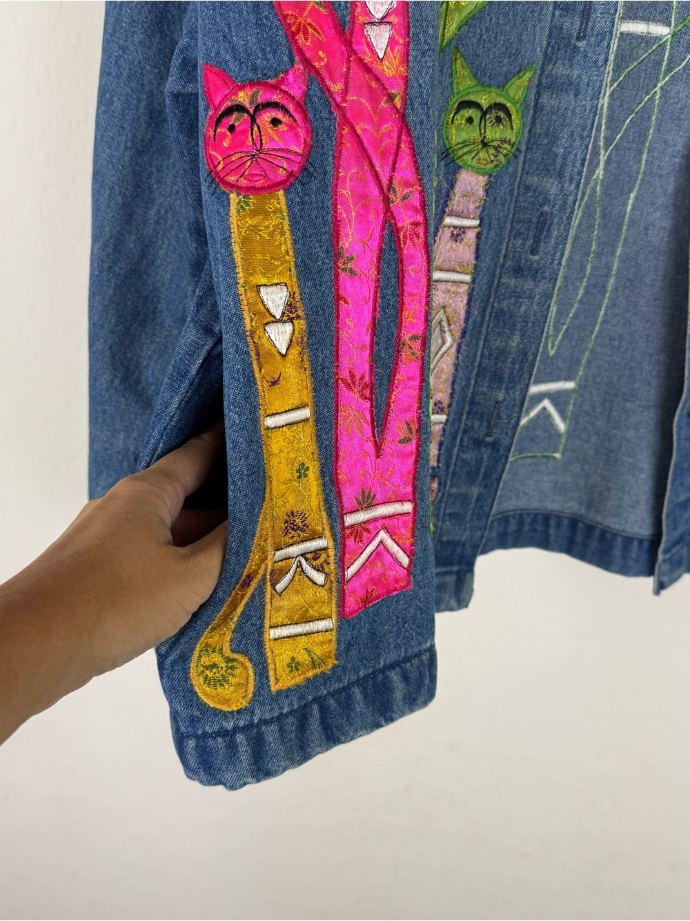 Vintage Tantrums Cat Denim Jacket Whimsy Whimsical - Picture 6 of 9